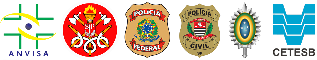 Selos de licença da Anvisa, Bombeiro, Polícia Federal e Polícia Civil.